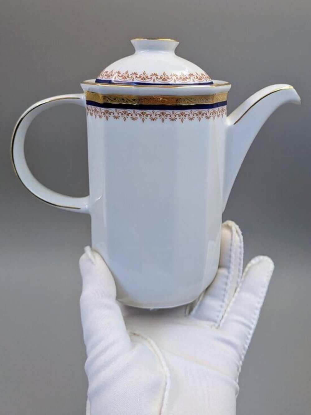 Vintage Tirschenreuth TIR419  Mini Coffee / Tea Pot - Cobalt Blue and Gold